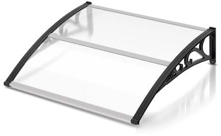 Gimisgu Auvent pour Porte d'entrée - 120 x 100 cm - en Polycarbonate Transparent - 5 mm - Support en polypropylène - Toit de Porte pour l'extérieur - Protection Contre la Pluie
