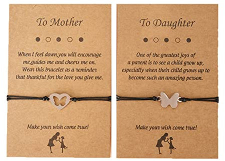 Bufenia Ensemble de bracelets pour mère et fille avec papillon ajouré - Bracelets d'amitié assortis à la distance - Cordon tressé réglable fait à la main pour femmes et filles, Cadeaux