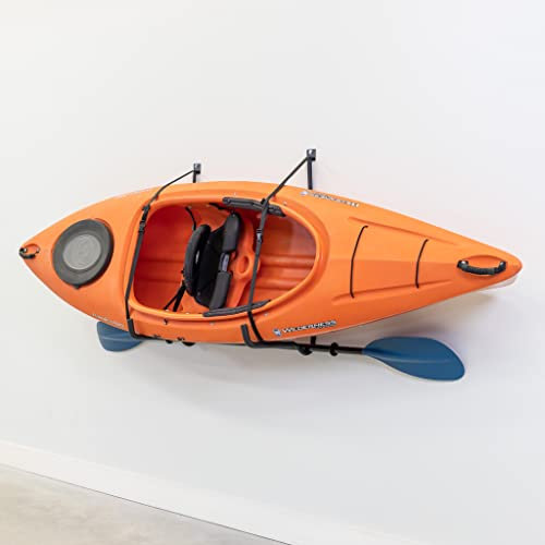 StoreYourBoard Roanoke Kayak Storage Rack, Holds 100 lbs, Kayak Wall Mount Hooks, Kayak Rack for Garage, Space Efficient Indoor Kayak Holder, Solid Steel, Protective Padding