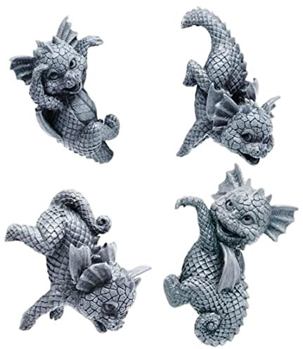 Jorzer 4 Stück Drachenskulptur Gartendeko für Draußen Drachen Figuren Garten Deko Gartendeko Drachen Deko Gartenstatuen