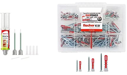 Fischer FILL & FIX Ripara fori Tasselli e Fissaggi su Muro e Legno, Siringa Colla di Montaggio, Include 4 Tasselli a Rete, 51098 & KIT DUOPOWER Valigetta 80 Tasselli Universali Duopower