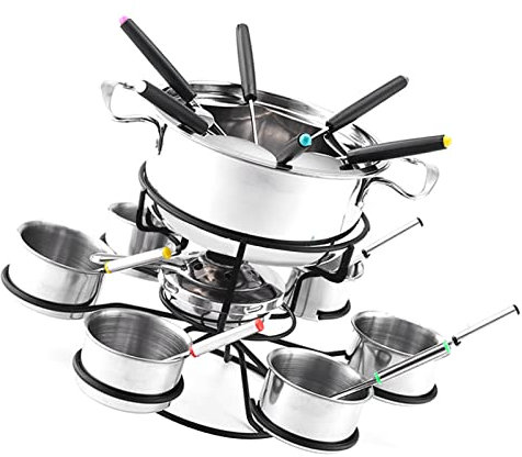 NGUMMS Rotierendes Käsefondue-Kit, 21-teiliges drehbares Käsefondue-Set, Fonduetopf-Set aus Gusseisen für Fleisch, Schokolade und Käse, Käsefondue-Set für 6 Personen