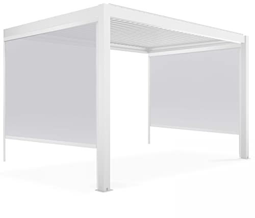 Oviala Pergola bioclimatique adossée Blanche 3x4m et 2 Stores