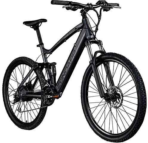 ZÜNDAPP XFS Ebike 27,5 Zoll Fully MTB Fahrrad für Damen und Herren 170-190 cm Elektrofahrrad Hinterradmotor 27 Gang Scheibenbremse E Bike 504 Wh Akku (schwarz, 48 cm)