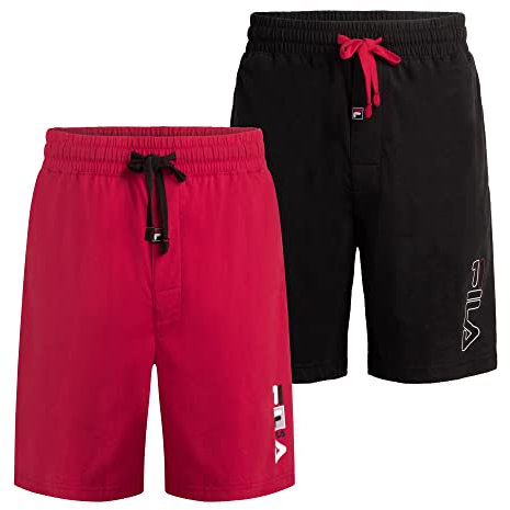 Fila Herren-Schlafanzug aus 100 % gebürstetem Jersey, verschiedene Packungsgrößen (Einzelpackung oder 2er-Pack), 2er-Pack – Rot und Schwarz, L