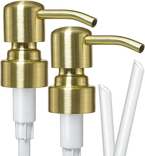 JASAI 2 Pack Royal Gold Soap Pump Replacement for Regular Mouth Dispenser, Durable 304 Stainless Steel Rustproof Pump for Hand Dish Soap Bottle