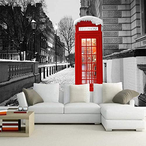 COJIC 3D Selbstklebende Wandtapete Londoner Rote Telefonzelle Wandkunst Kinderzimmer Restaurant Bar Shop Wohnzimmer Schlafzimmer Wand Poster Dekoration Tapete Wandbild t 300 (Breite) x 210 (Höhe) cm