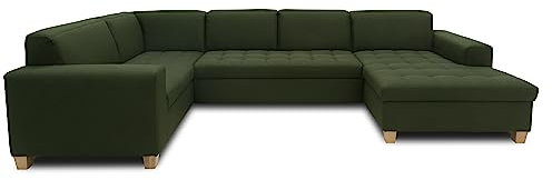 DOMO. collection Wohnlandschaft Sugar, Sofa Schlaffunktion und Stauraum, Couch, Polstergarnitur, Moderne U-Form, 162 x 333 x 199 cm, grün