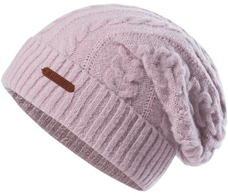 MAGISDU Mütze Damen Winter Wintermütze Merino Wollmütze Lang Beanie Strickmütze Mit Wollfutter Thermo Gefütterte Warme Grobstrick Slouch Hat
