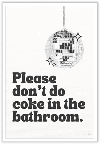 BNGFDV Retro Trendy Black Please Dont Do Coke in The Bathroom Leinwand-Kunst, abstrakt, Vintage, flippige Discokugel, Poster, Dekoration, Teenager, Mädchen, Badezimmerregeln, Zitate, Sprüche, Bilder,