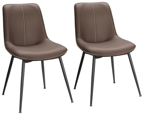 VASAGLE Esszimmerstuhl, 2er Set, Küchenstuhl, Polsterstuhl, Kunstleder, verstellbare Füße, Stahlbeine, Gebogene Rückenlehne, für Esszimmer, Küche, kastanienbraun LDC140K12