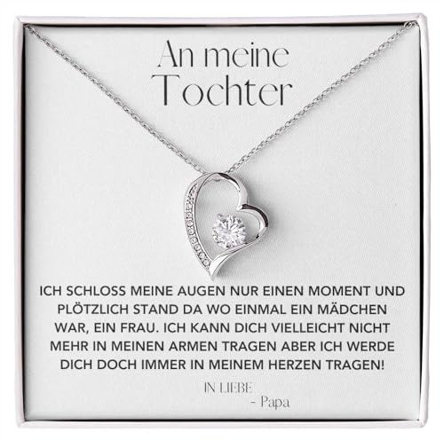 Ahnona - Herzkette Geschenk für Tochter von Papa, Coole Geschenkideen zum Geburtstag, An Meine Tochter Kette mit Spruch (Tochter Papa B)