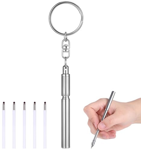 Operitacx Mini-Kugelschreiber mit Schlüsselring, ausziehbar, Schwarz SchlüSselanhäNger-Stift Teleskop Edelstahl Kugelschreiber Mini Taschenstift