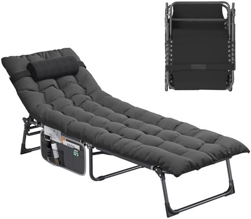 YITAHOME Bains de Soleil avec Coussin 190x68x31cm Chaise Longue Réglable en 4 Positions, Transat Jardin Exterieur avec Appui-tête et Latérale Capacité de Charge 200KG pour Jardin, Piscine, Noir