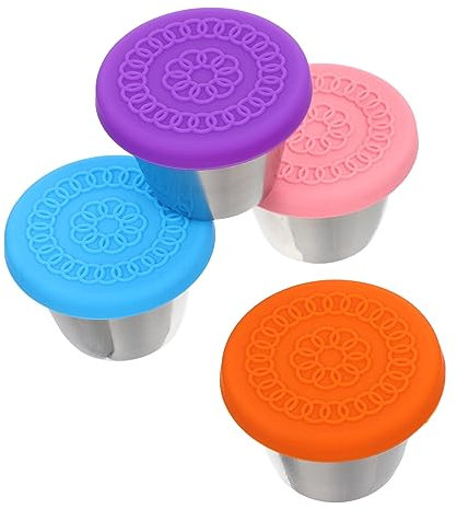 LIFKOME 4pcs Stainless Steel Containers with Lids Small Sauce Cups Covered Sauce Holders Dressing Containers with Lids Dipping Sauce Condiment Ramekins Reusable Lunch Silica Gel With Cover