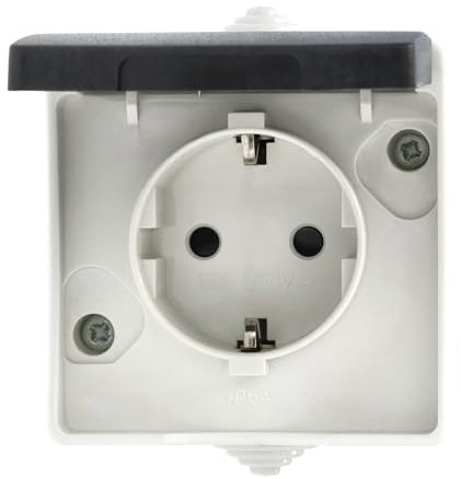Jandei - Mecanismo Superficie Estanco para Exterior, Resistente al agua (IP54), Tapa Color Negro (Enchufe Schuko)