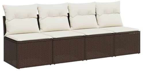 vidaXL Gartensofa mit Kissen 4-Sitzer Braun Poly Rattan
