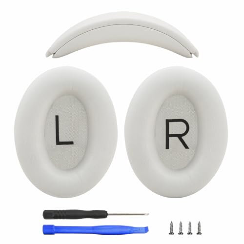 Laselan Protein Leather Earpads & Headband for Bose QC35 QC45, Beige, Memory Foam