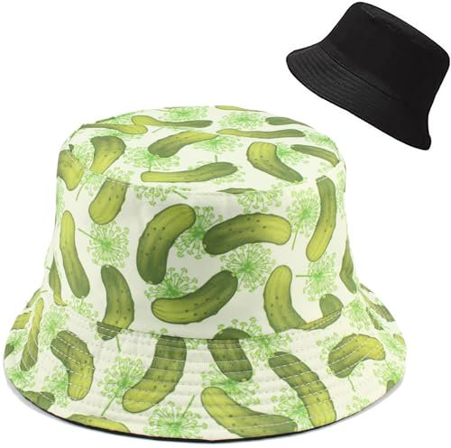 Malaxlx Damen Gurke Muster Fischerhut Bucket Hat Anglerhut Sonnenhut Reversibel Fischerhüte Sommerhut Faltbarer Strandhut Draussenhut