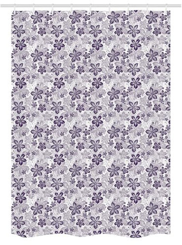 ABAKUHAUS Blumen Schmaler Duschvorhang, Petals Curves, Badezimmer Deko Set aus Stoff mit Haken, 120 x 180 cm, Lila grau Lila
