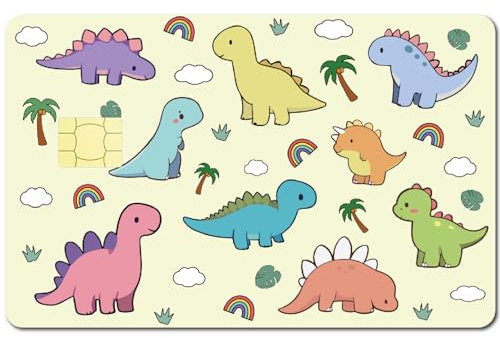 CREATCABIN 4 Stück Dinosaurier-Kreditkarten-Skins,Debitkarten-Skin-Aufkleber,Cartoon-Bankkarten-Hülle,Schutz Vor Kratzern,Wasserdicht,Abnehmbar,Für Freunde,Familie,Frauen,Geburtstag,18.6x13.7cm