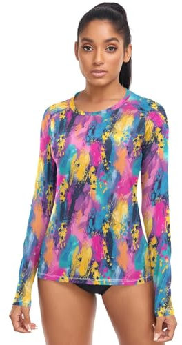 Camisetas de protección solar para mujer, con protección solar UPF 50+, de manga larga, modesta, trajes de baño de secado rápido, Colorido Graffiti-5, S