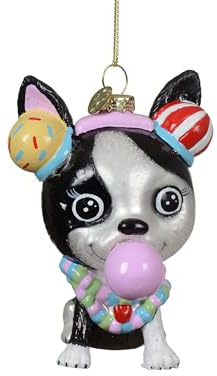 Christbaumschmuck Hund Glas 9,3cm - Figur zum Aufhängen - mundgeblasen - Weihnachtsbaum Anhänger für Weihnachten - Christbaumanhänger & Weihnachtsbaumschmuck - Haustiere Chihuahua Schwarz Weiß