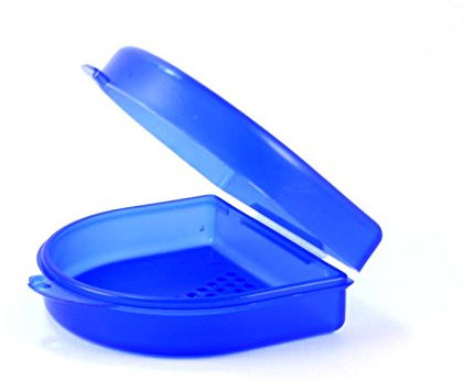 Dr. Bauer's Zahnspangenbox, KFO-Dose, Hygienische Aufbewahrungsbox für Zahnspangen, Prothesen, mit Luftlöchern (blau, 2,70cm hoch)