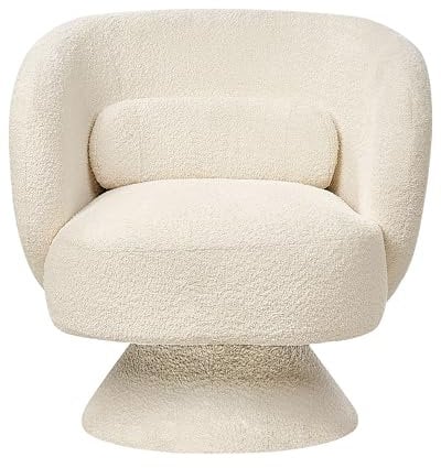 Bouclé Drehsessel Bouclé creme weiß im Retrostil für das Wohnzimmer Lieksa