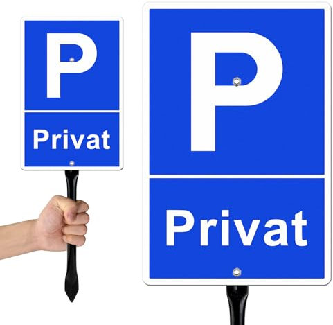 Goodvia Privat Schild mit Pfosten, Privatparkplatz Schild mit Pfosten Halterung 30x20cm, Höhe 45cm Blau