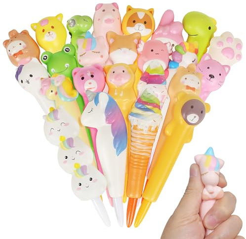 Gudotra 24 Pezzi Gadget Compleanno Bambini Penne Gel Squeezies Anti Stress Penne Regalini Fine Festa Compleanno Inchiostro Nero