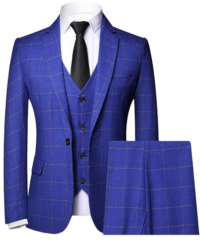 Costume 3 pièces à carreaux pour homme, coupe ajustée, pour mariage, bal de fin d'année, affaires, gilet et pantalon