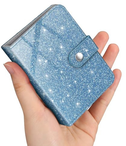 Fintie Mini Fotoalbum für 2x3 Zoll Filme - 52 Taschen kleine Alben für Fujifilm Instax Mini Sofortbildkamera/Polaroid Hi-Print Bilder, Kpop Fotokartenhalter Binder, Glitzerndes Blau