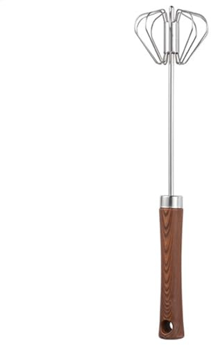 Jlobnyiun Push-down Rotary Egg Beater, Semi-Automatic Whisk,Hand Push Beater for Home - Wooden Handle Mixer Stirrer Whisk Blender for Making Cream of Egg Beater