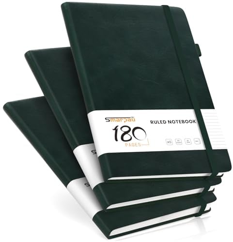 Smarpau 3 Pack A5 Notebooks, Hardcover Lined Journal Notebook with 540 Pages, 80GSM No Bleed Paper, Leather Journals for Women Men Work School Office, 14.5 x 21cm - Deep Green