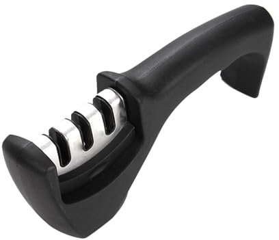 Manual Knife Sharpener - Professional Tungsten Carbide & Diamond-Coated Whetstone Tool for Kitchen Knives | Ergonomic Non-Slip Design | 20.5cm Black Kitchen Gadget (120g)