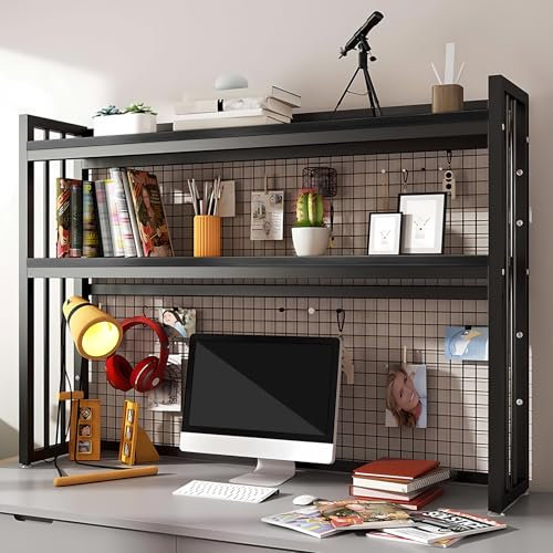 Ahtadums Schreibtisch Bücherregal 3 Etagen Verstellbar Perfekter Regal Organizer Tischregal für Computertisch, Holz und Metall Monitorständer Groß für Büro Zuhause Arbeitszimmer Wohnheim (A, 135cm)