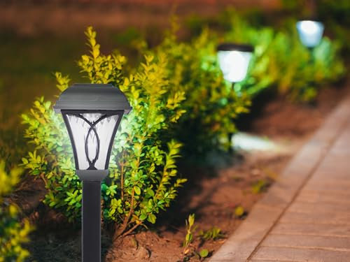 BEPER P207ILO040 Set di 4 Lampade Solari per Vialetti e Giardini con Picchetto, Accensione Automatica al Buio, Fissaggio Facile, Design Elegante, Autonomia 6-8 Ore, Protezione IP44