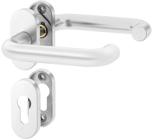 ERGO line Profiltür-Drückergarnitur OTTO, Edelstahl Türbeschlag U-FORM, Oval-Rosette, PZ-Rosette, Oval Rosettengarnitur für Schmalrahmentüren, Türklinken, Türdrücker