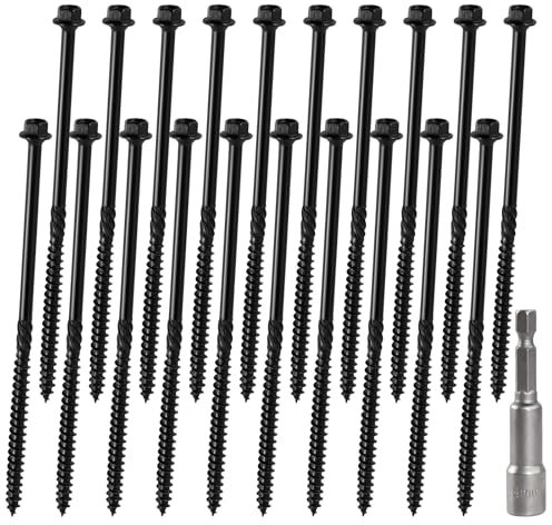 20pcs Timber Screws 150mm Hex Head Timber Fixing Long Screws for Wood Frame Construction Decking Garden Sleeper, with Screwdriver