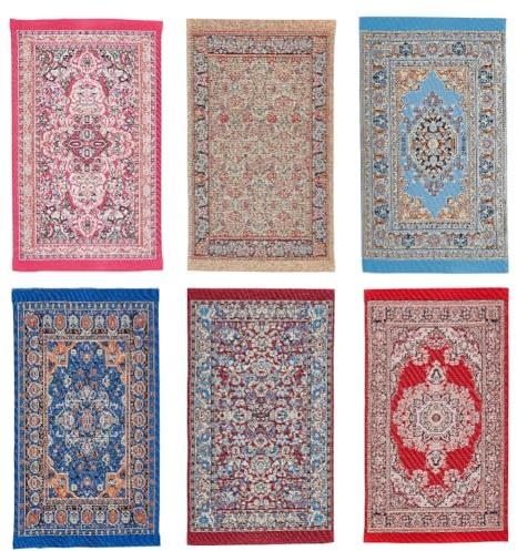 AHANDMAKER 6 Stück 6 Stile 1:12 Mini Teppiche Miniatur Teppich Mit Blumenmuster 6.29 x 3.93(5) cm Gewebte Puppenhaus Teppiche Für Miniatur Möbel Dekorationszubehör