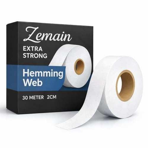 Zemain® Premium Hemming Tape 2CM x 30 Meter | Iron On Hemming Tape & Iron on Extra Strong Hem Tape | Washable Hemming Tape for Trousers, Curtains and Clothes | Fabric Tape for Easy No-Sew Repairs