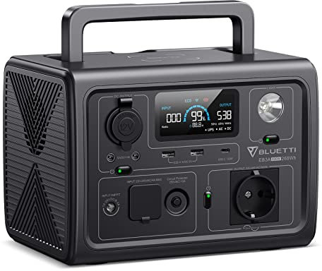 BLUETTI EB3A Generador Solar Portátil, Respaldo de Batería LiFePO4 de 268Wh, Salidas de AC de 600W (Pico de 1200W), Carga 80% en 30 minutos, Generador para Acampar