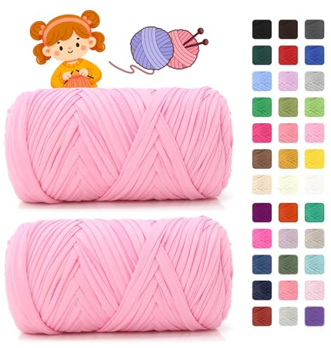 T shirt Filato per uncinetto e lavoro a maglia, 400 g/150 m, filato spesso per borse all'uncinetto, cestini, tappeti, decorazione per la casa (04 principessa rosa)