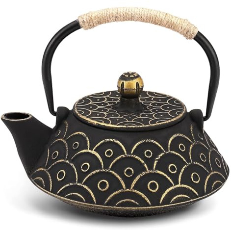 Webao Théière en fonte avec infuseur, 800 ml, pour thé en vrac, théière asiatique pour plaques de cuisson, motif vague