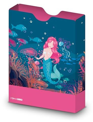 itenga Heftbox DIN A4 – Aufbewahrungsbox für Hefte & Blöcke mit Motivdruck | aus extra stabilem 0,7mm PP Kunststoff | flach geliefert faltbar | Schulbox für Mädchen & Jungen (Meerjungfrau)