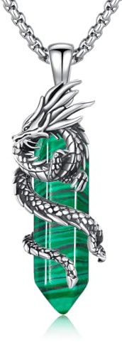 OHAYOO Drachen Halskette für Herren 925 Sterling Silber heilender Malachit Drachen Anhänger Halskette Wikinger Schmuck Geschenk für Männer Frauen