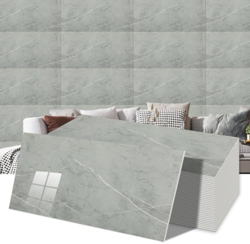 Putentfun 30 Stück Marmor Selbstklebende Fliesen, Klebefliesen Küche, Grau Fliesenaufkleber bad 30x60cm für Küche Küchenrückwand Esszimmer Badezimmer Fliesenfolie Deko