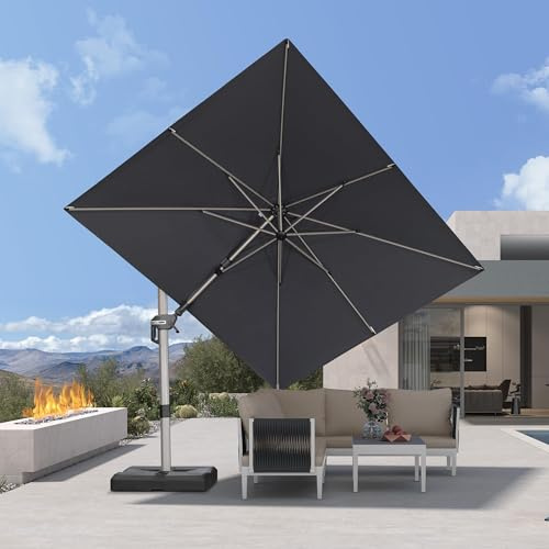 PURPLE LEAF Parasol 2,5 x 3 m Inclinaison Bilatérale, Rotatif 360°, Gris | Anti-UV et Vent, Mât : aluminium 8 cm, Coloris champagne raffiné, Disponible en 5 hauteurs, Parasol de jardin exterieur