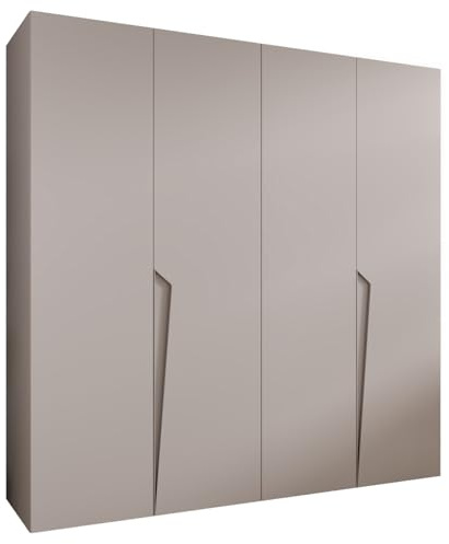 MEBLE KRYSPOL - Kleiderschrank - Garderobenschrank - 200 cm x 202 x 52 cm - Schrank mit Kleiderstange, 4 Türen - für Schlafzimmer, Flur - Piano, Kaschmir, Griff Kaschmir